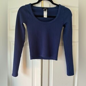 Forever 21 Navy Ribbed Long Sleeve Scoop Neck Top